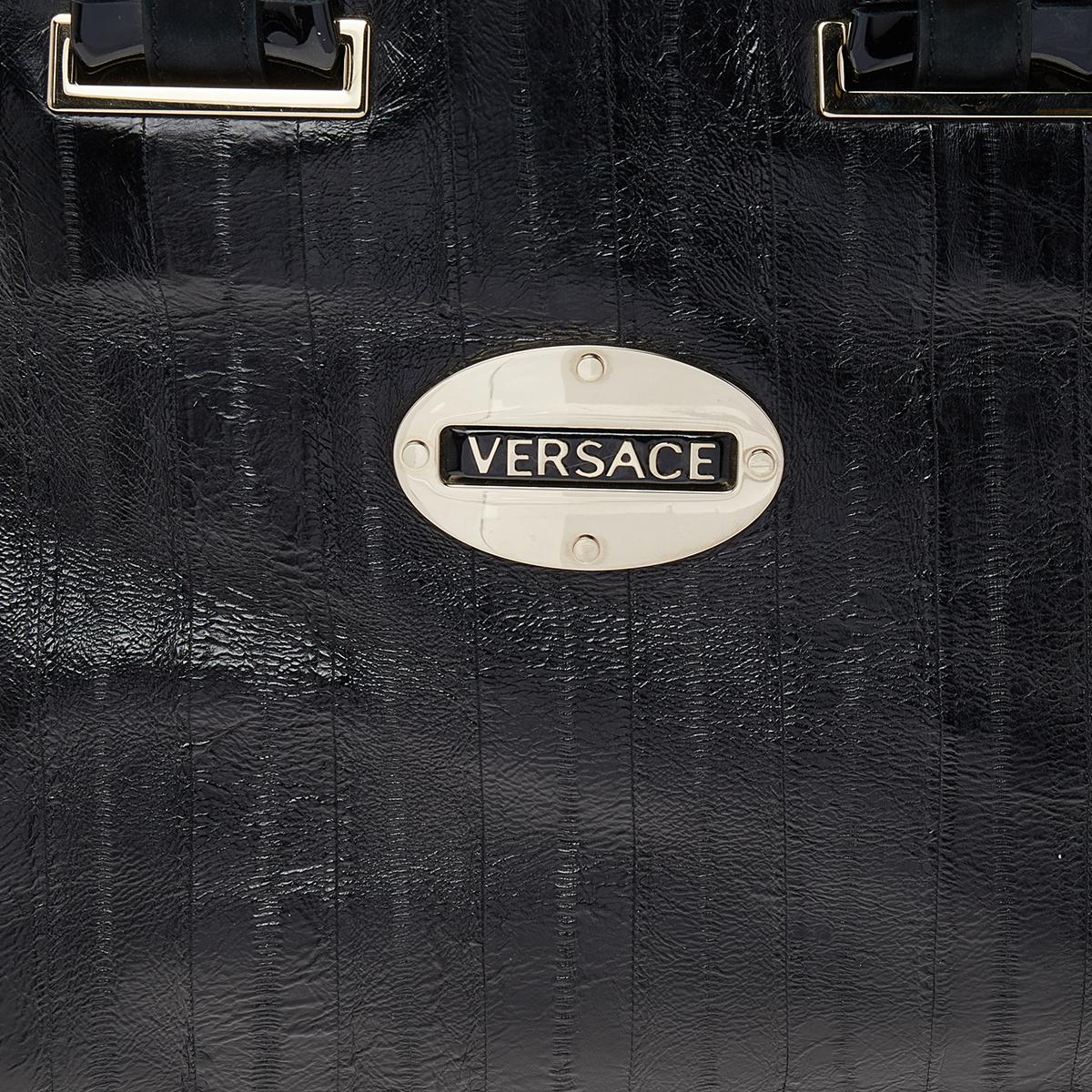 Versace Black Leather Zip Satchel 3