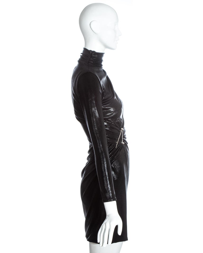 Versace black liquid jersey one sleeve dress with metal bolts, fw 2013 For  Sale at 1stDibs | black liquid dress, one sleeve leather dress, bcbg  watercolor swirl dress 2004