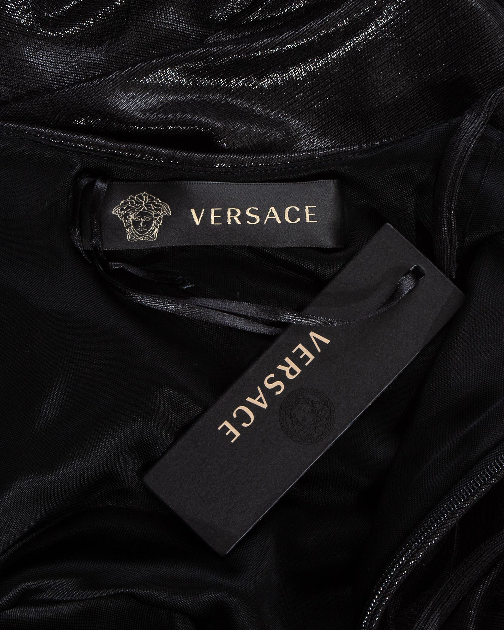 Versace black liquid jersey one sleeve dress with metal bolts, fw 2013 For Sale 1