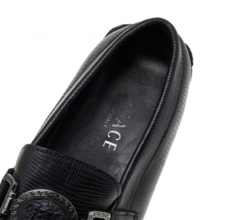 Versace Black Lizard Leather Medusa Slip On Loafers Size 41 1