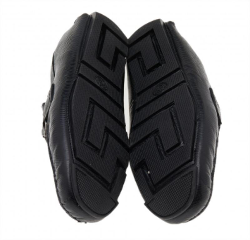 Versace Black Lizard Leather Medusa Slip On Loafers Size 41 3