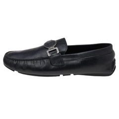 Versace Black Lizard Leather Medusa Slip On Loafers Size 41