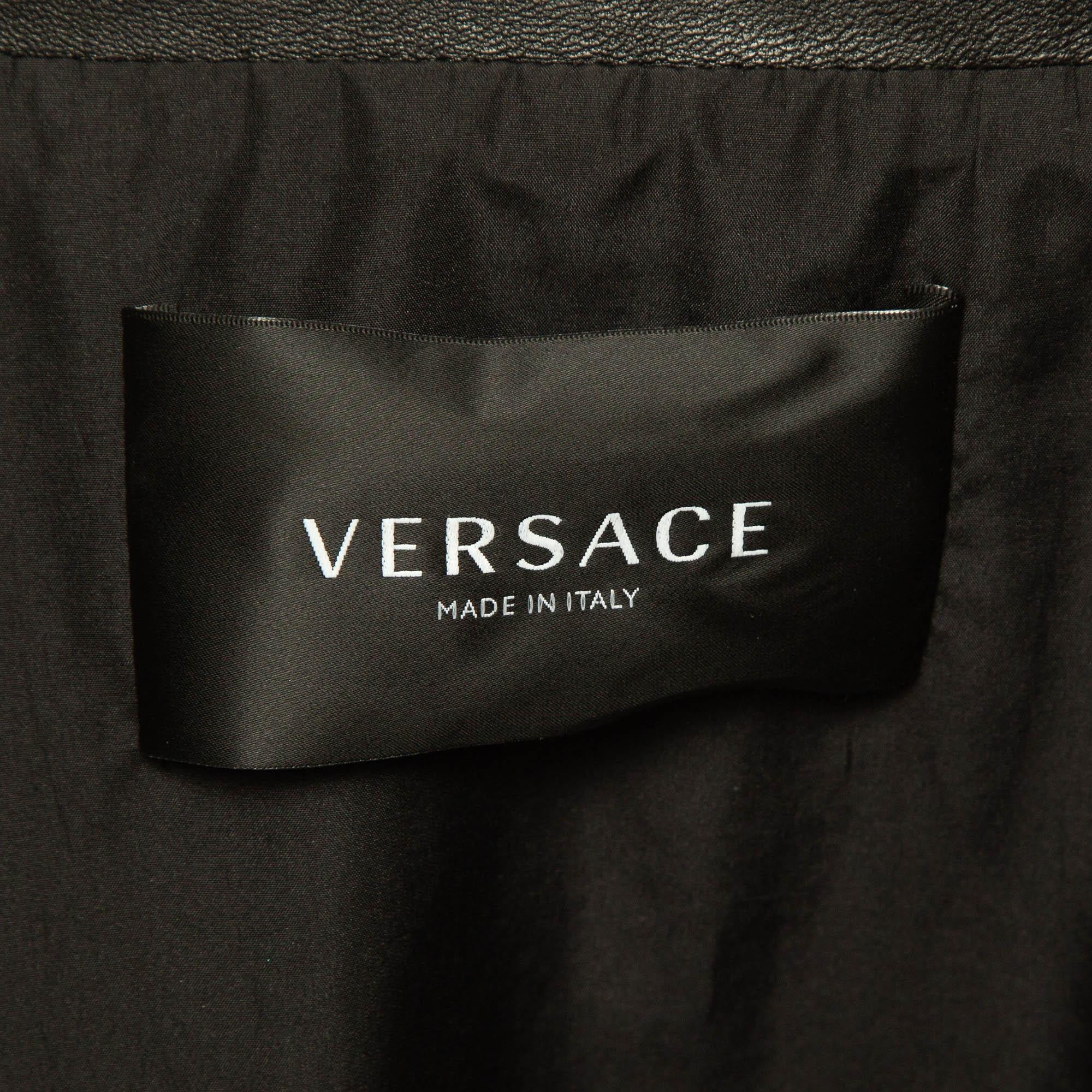 Versace Black Logo Applique Leather and Nylon Blouson Jacket L For Sale 1