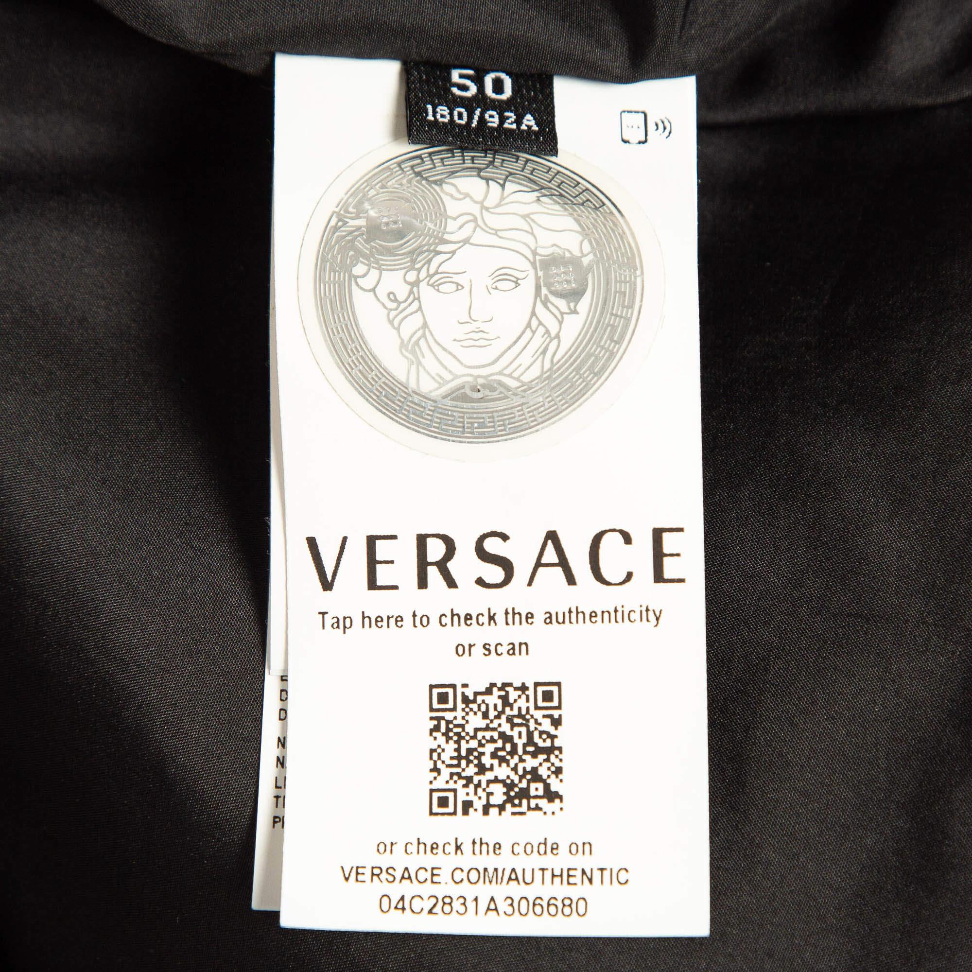 Versace Black Logo Applique Leather and Nylon Blouson Jacket L For Sale 2