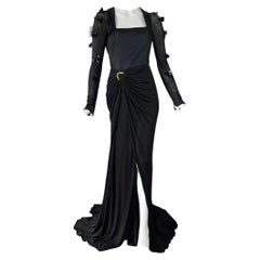 VERSACE BLACK LONG GOWN with TRANSPARENT SLEEVES IT 42 