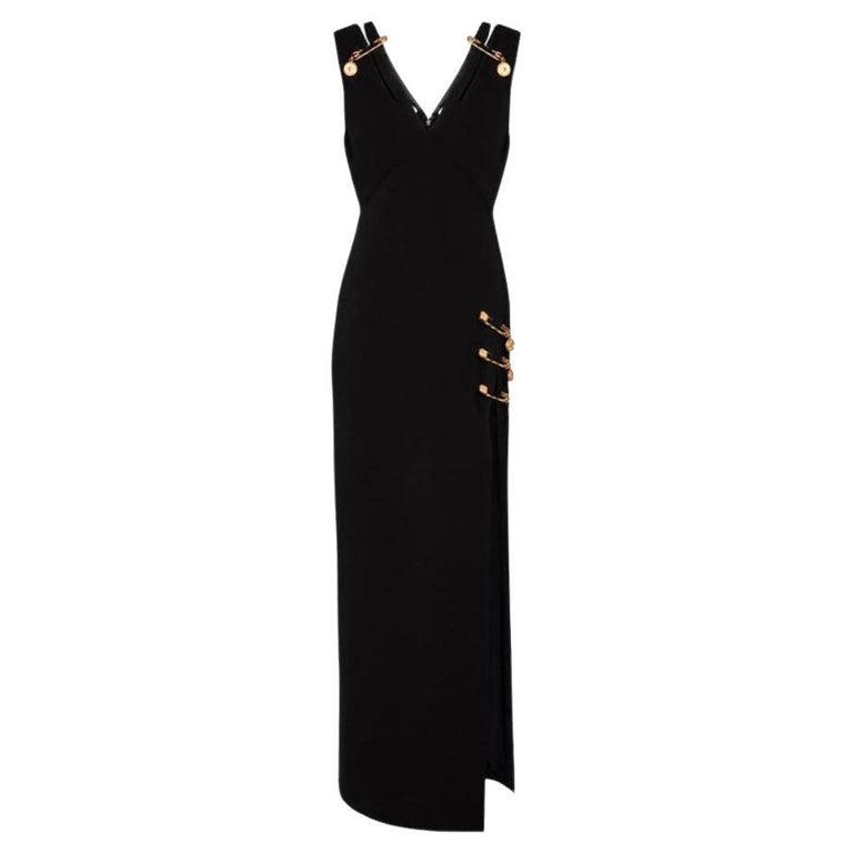 VERSACE BLACK LONG PIN DRESS as seen on GAL GADOT sz IT 38 at 1stDibs |  versace pin dress, how to safety pin a deep v-neck dress, pin dress versace