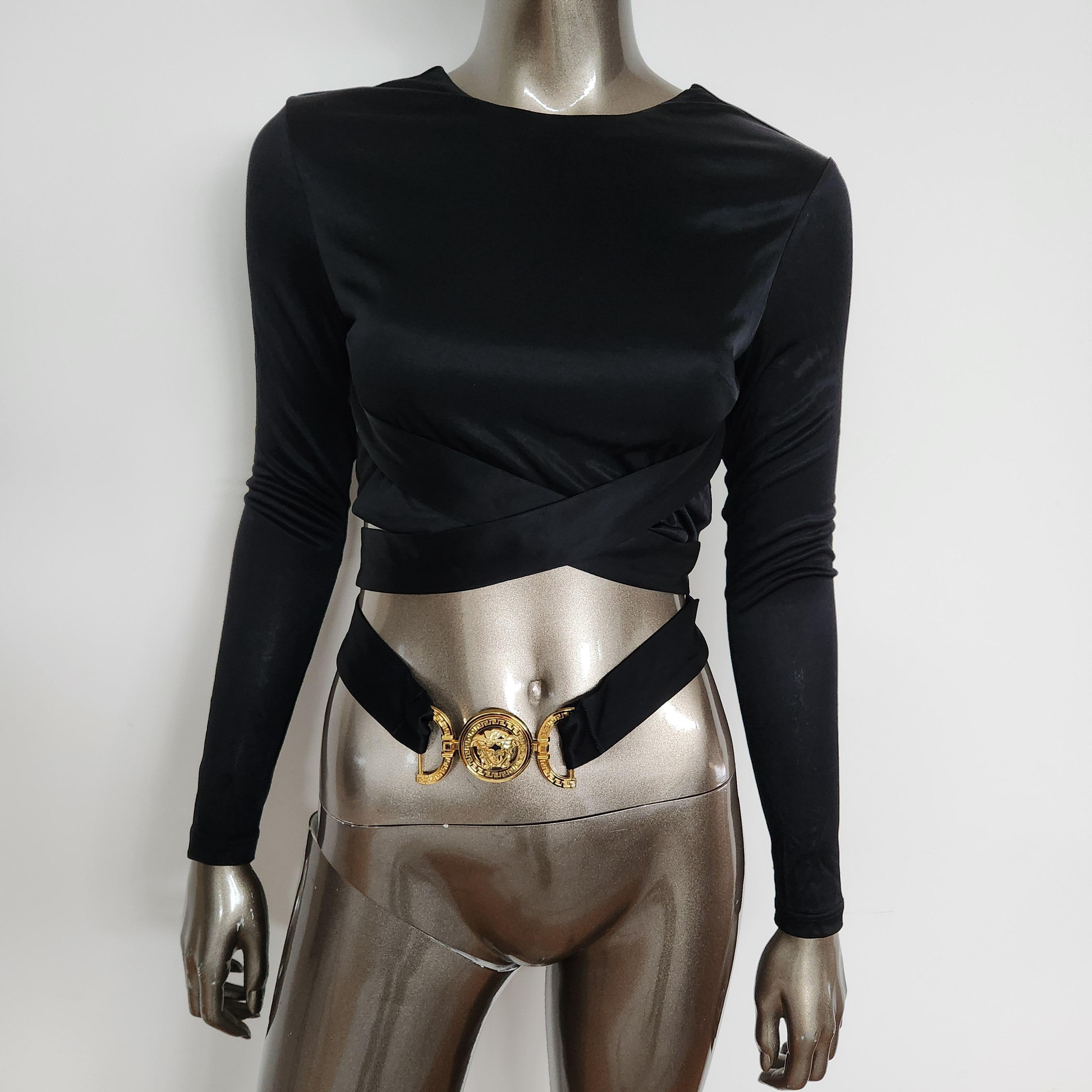 Donna Versace Top nero a maniche lunghe con cintura Medusa 38 in vendita