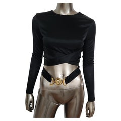 Versace Top nero a maniche lunghe con cintura Medusa 38