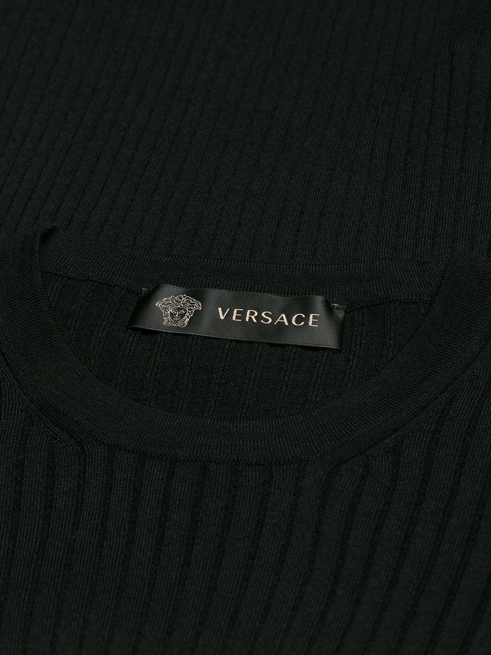 Versace Black Long Sleeve Medusa Button Ribbed Pullover Knit Sweater Top Size 40 In New Condition In Paradise Island, BS
