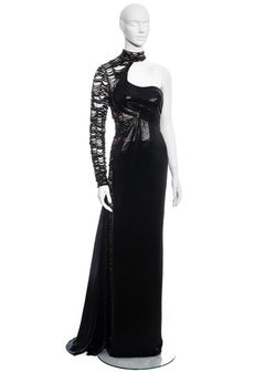 Versace black lurex beaded one-sleeve trained evening dress, fw 2013