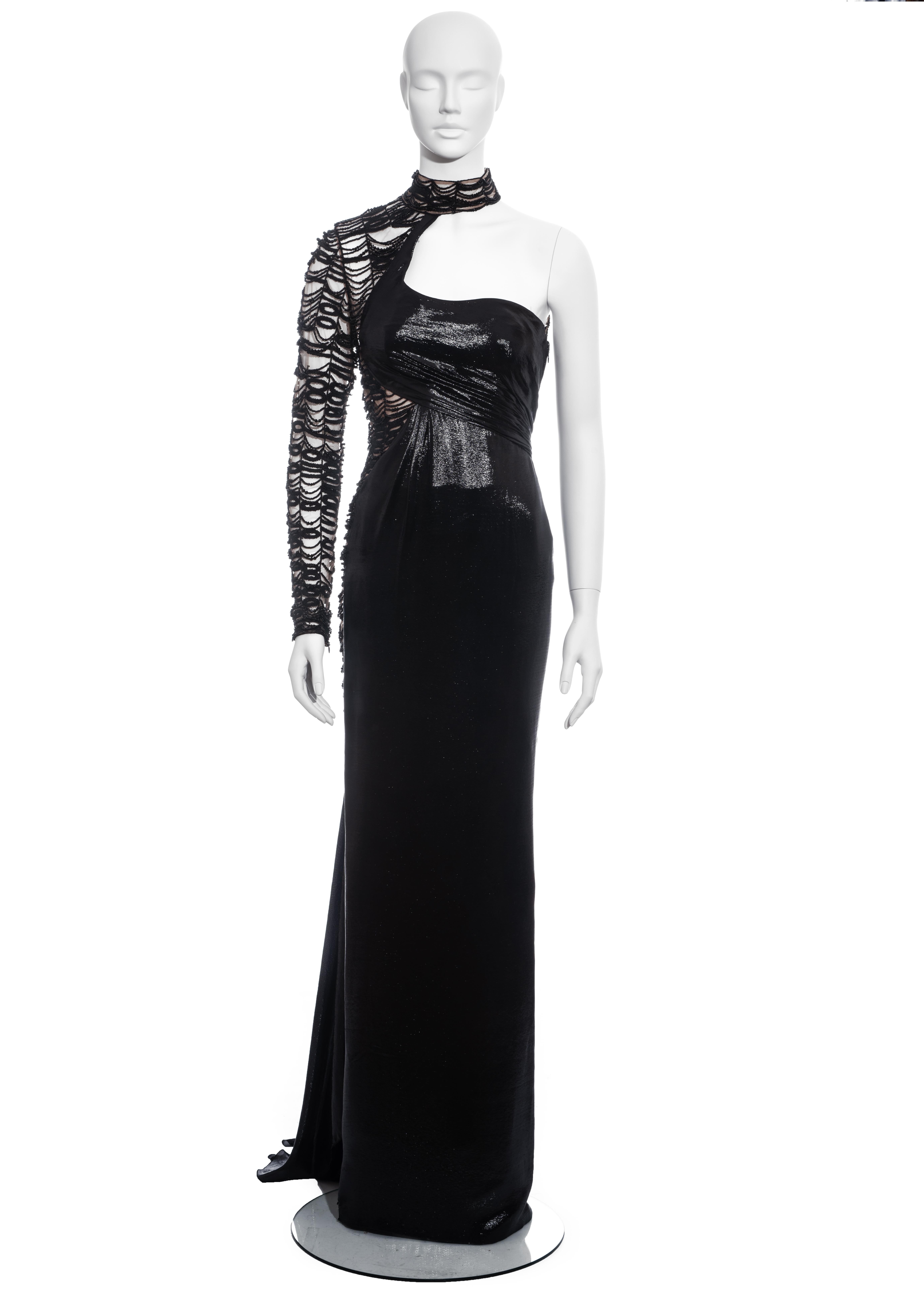 Robe de soirée formée à une manche en lurex noir perlé, saison 2013, Versace Excellent état - En vente à London, GB