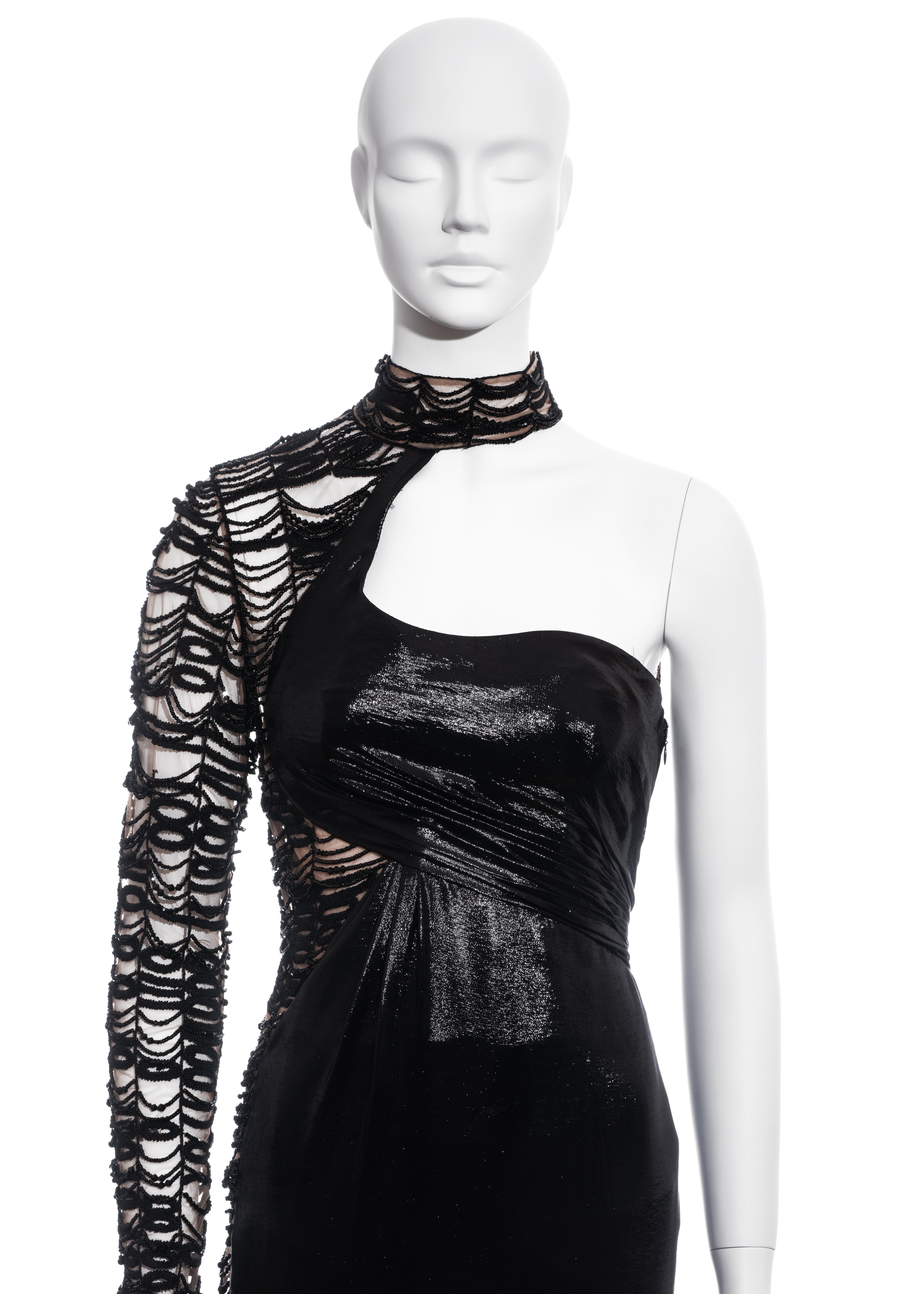 Robe de soirée formée à une manche en lurex noir perlé, saison 2013, Versace Pour femmes en vente