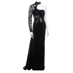 Versace Schwarzes Abendkleid aus Lurex mit Perlen und einem Ärmel, fw 2013
