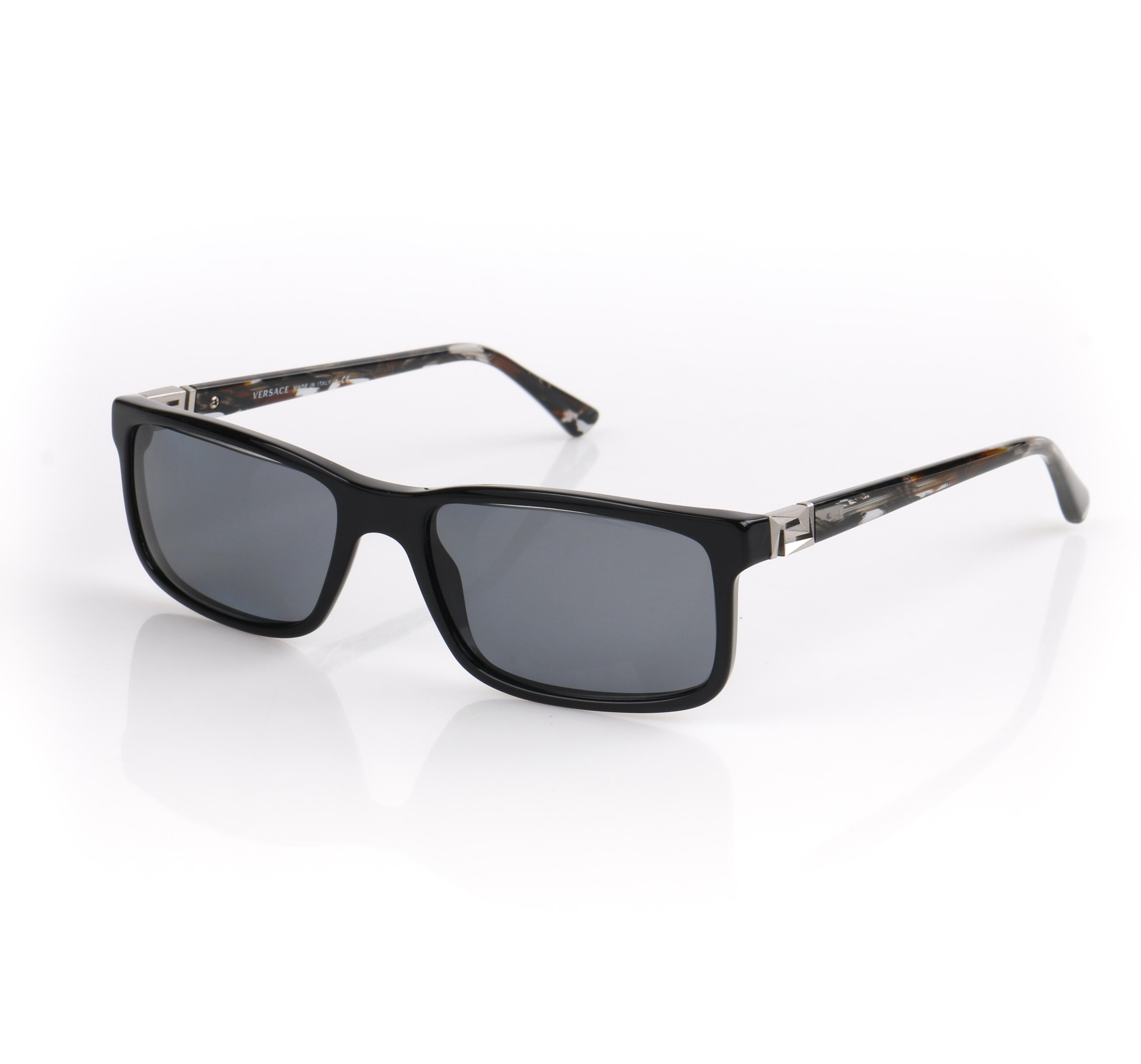 VERSACE Black Marble Sunglasses Mod. 3171
 
Brand / Manufacturer: Versace 
Style: Sunglasses 
Color(s): Shades of black, brown, clear and silver 
Additional Details / Inclusions: Black frames with marble temple accents; matte silver Versace logo;