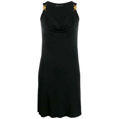 VERSACE BLACK MEDUSA ACCENT DRAPED KNIT Dress 38 - 2, 40 - 4