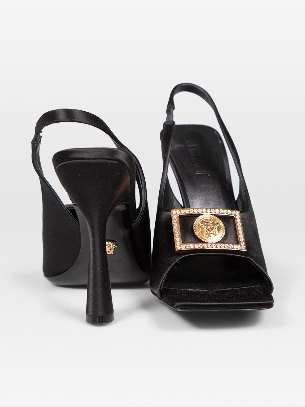 Versace Black Medusa Buckle Sling Back Sandals Size IT 40 In Good Condition For Sale In London, GB