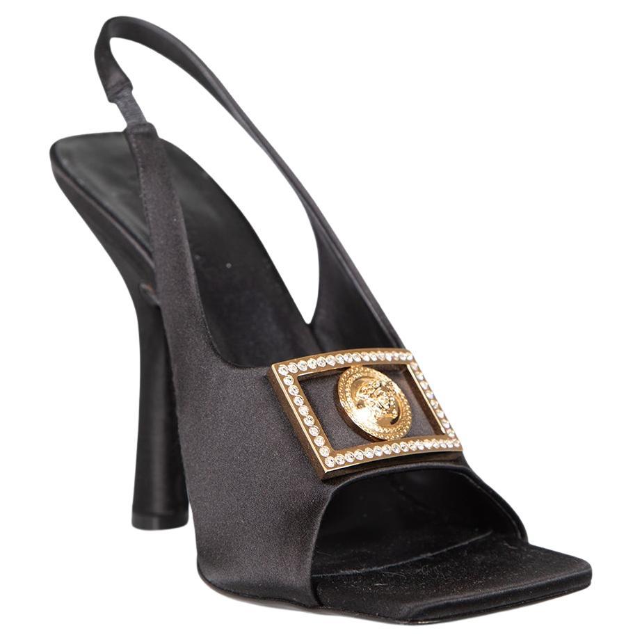 Versace Black Medusa Buckle Sling Back Sandals Size IT 40 For Sale