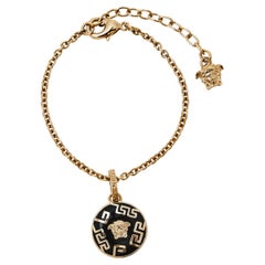 Versace Black Medusa Charm Gold Tone Chain Bracelet