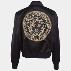 Versace Black Medusa Embroidered Satin Bomber Jacket M