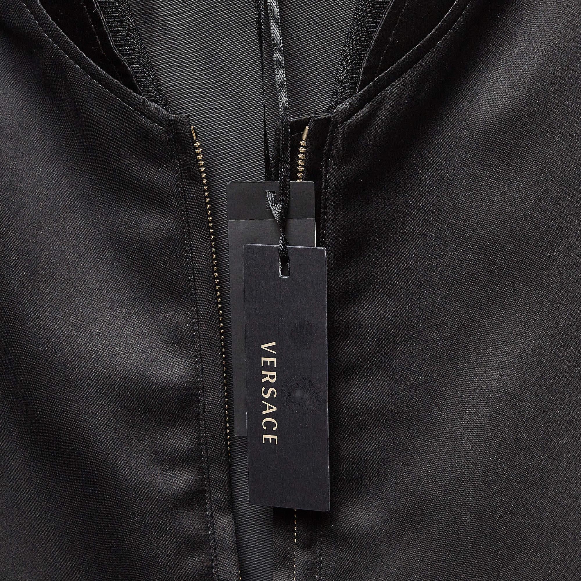 Nero Versace Giacca Bomber in Raso Ricamato Medusa Nera M. in vendita
