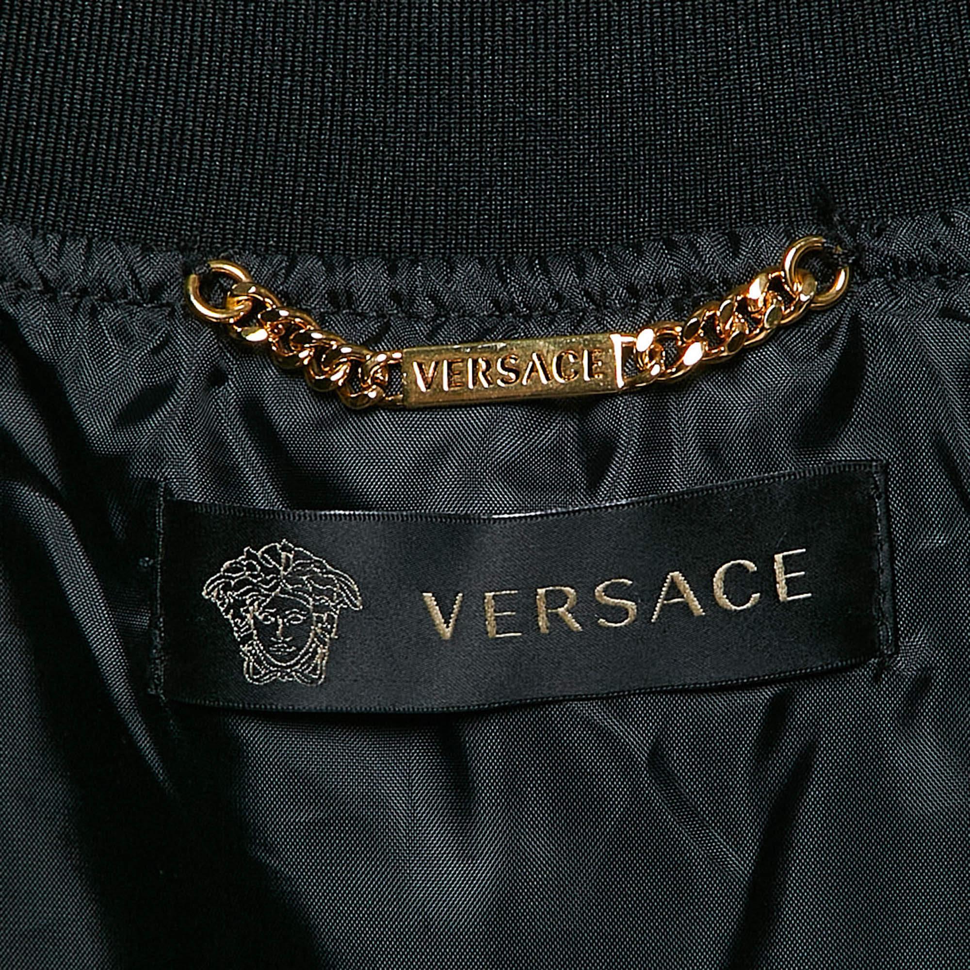 Women's Versace Black Medusa Embroidered Satin Bomber Jacket M