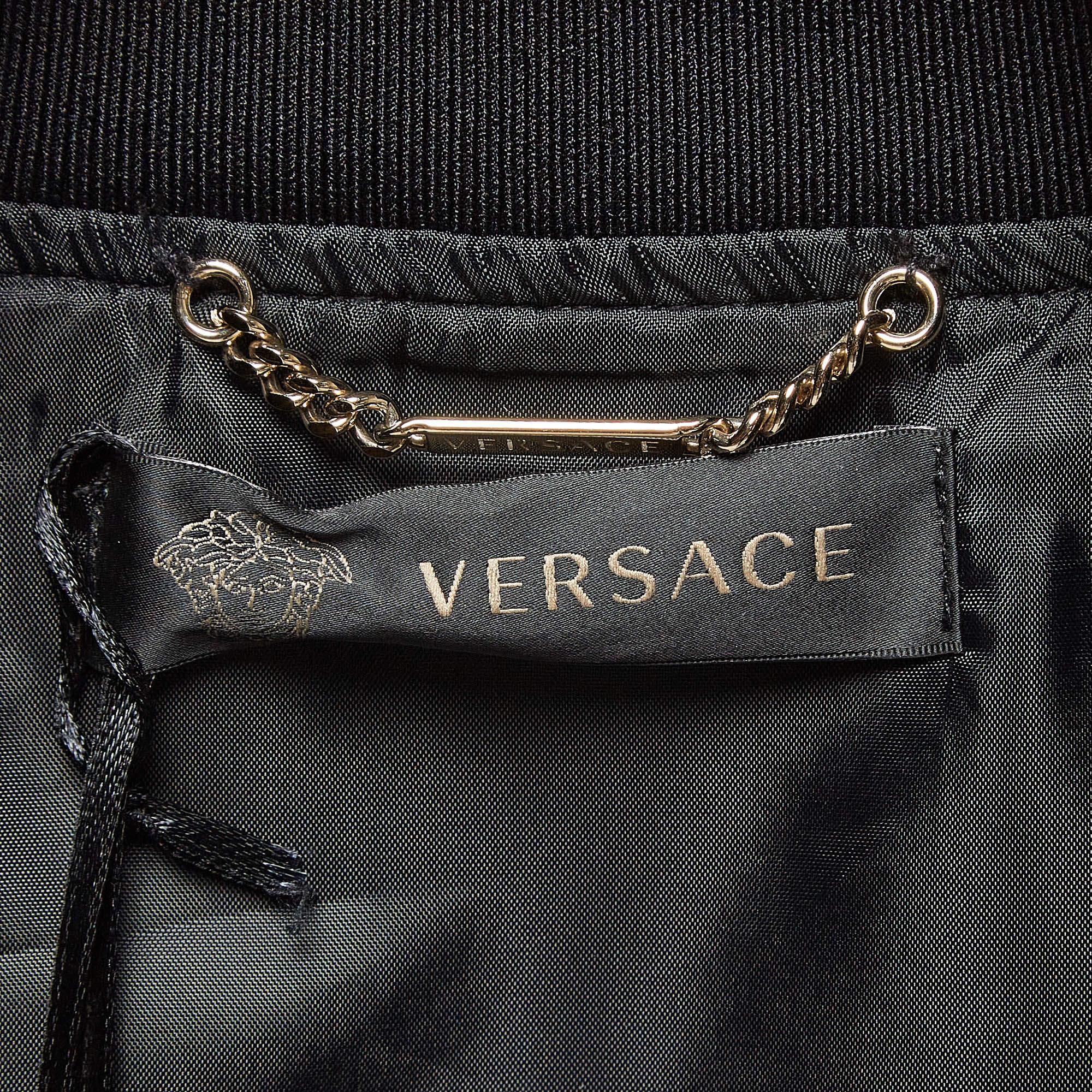 Donna Versace Giacca Bomber in Raso Ricamato Medusa Nera M. in vendita