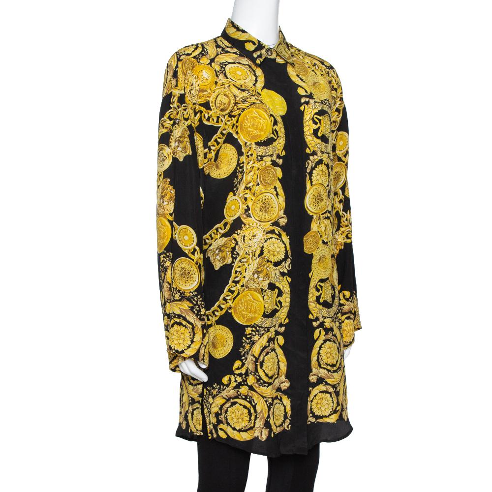 Versace Black Medusa Gold Chain Print Silk Shirt S at 1stDibs | versace  chain print blouse, versace gold chain shirt