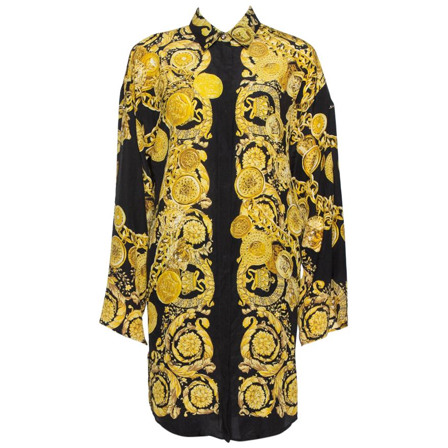 Versace Black Medusa Gold Chain Print Silk Shirt S at 1stDibs versace