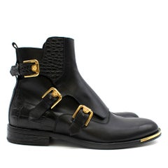 Versace Black Medusa Harness Leather Ankle Boots	SIZE 40