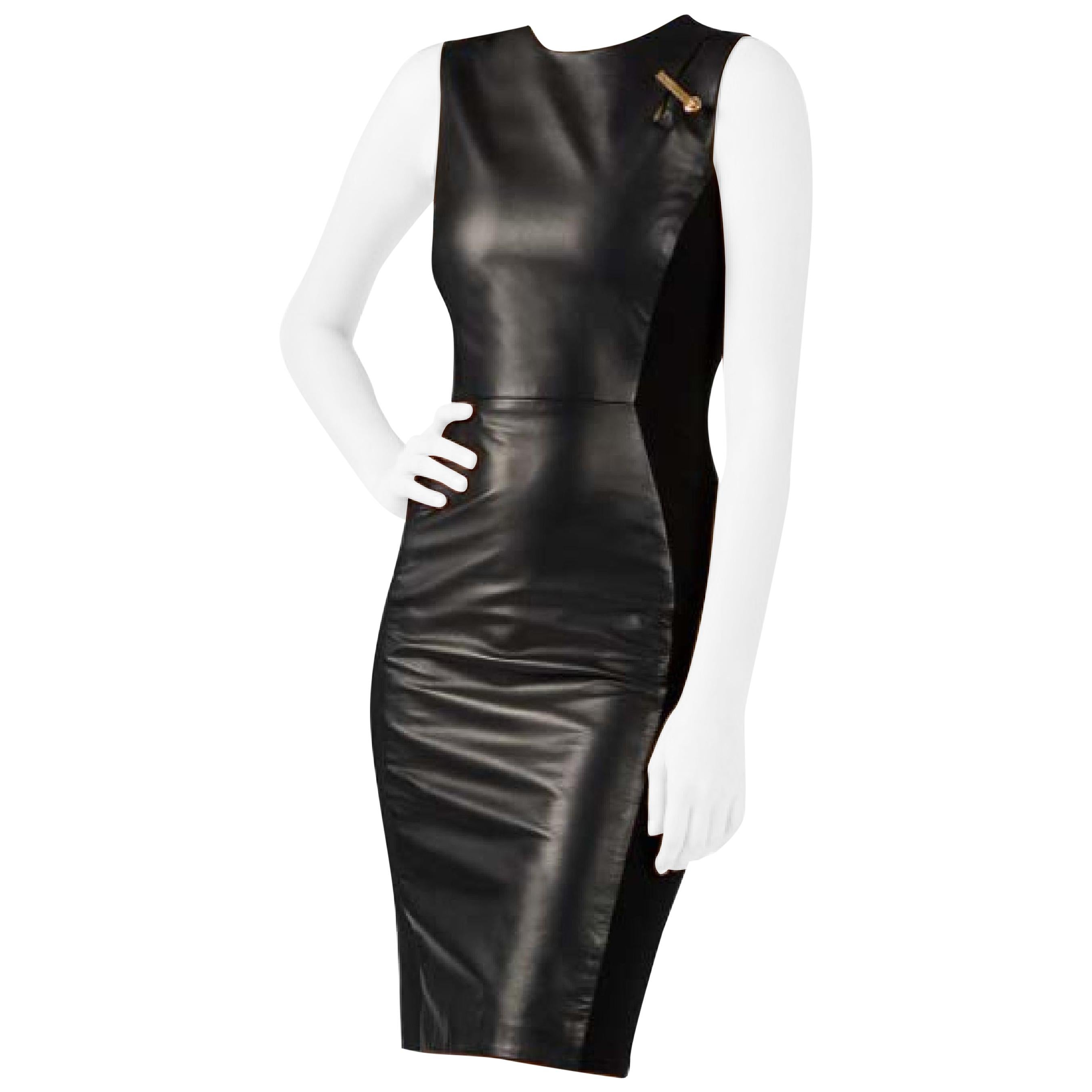 VERSACE BLACK MEDUSA PIN LEATHER AND KNIT Dress 38 - 2, 40 - 4