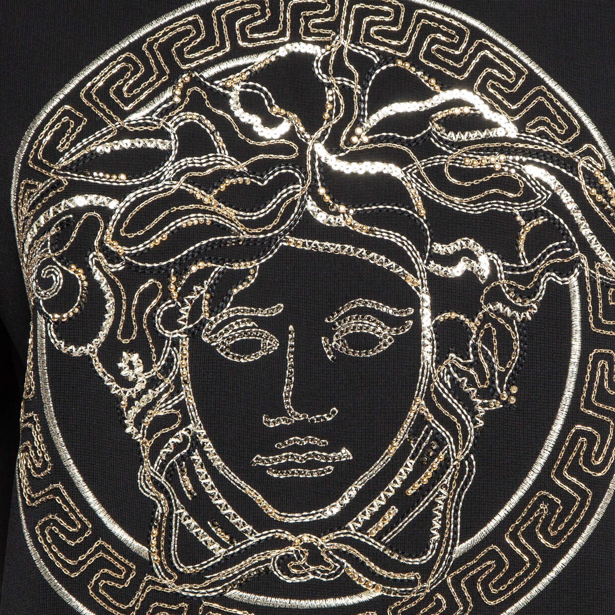 Nero Versace Felpa nera Medussa ricamata in maglia stretch M.