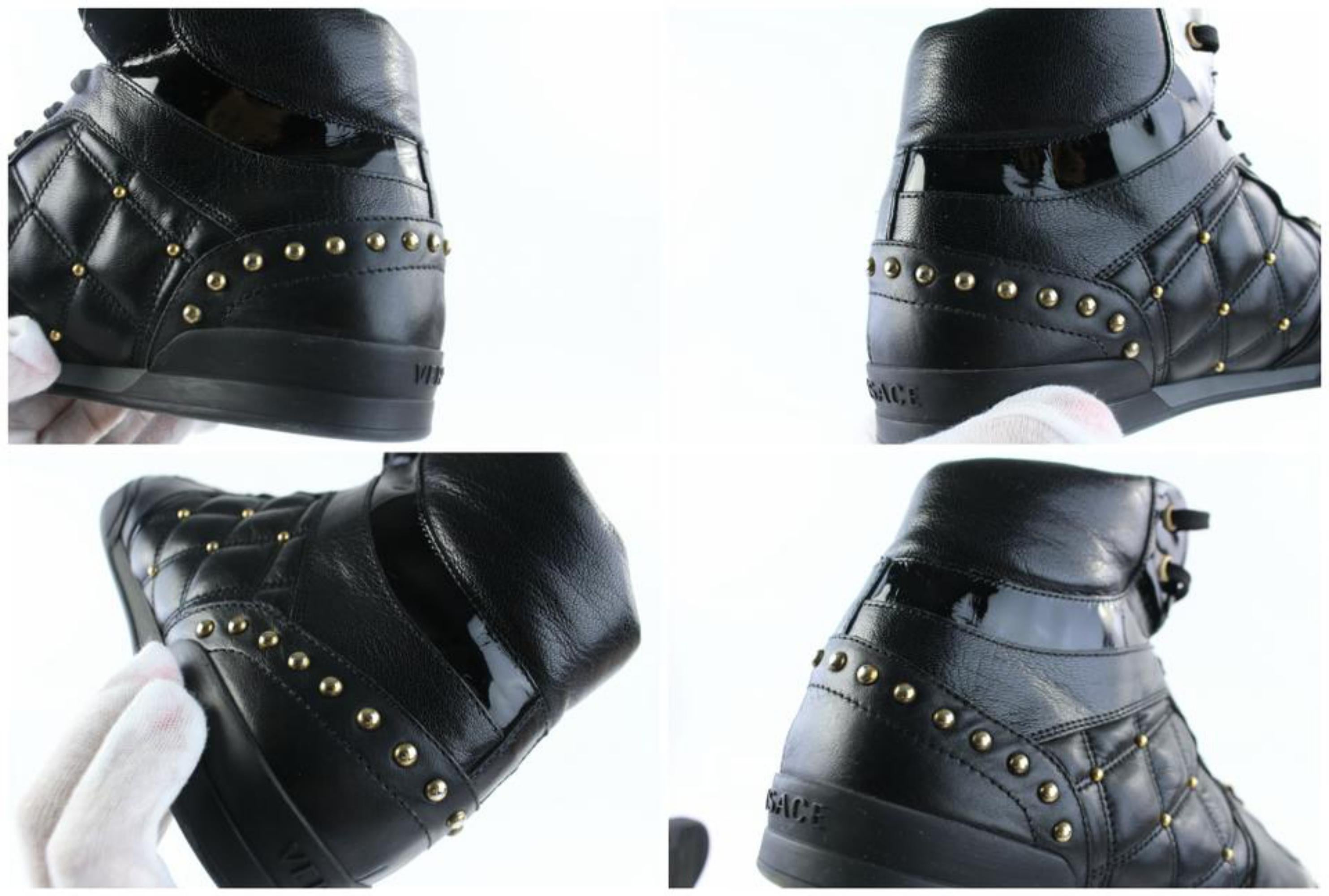 Versace Black (Men 8/Women 10) Quilted Hi Top Medusa Sneaker 19mz0802 Flats In Excellent Condition For Sale In Forest Hills, NY