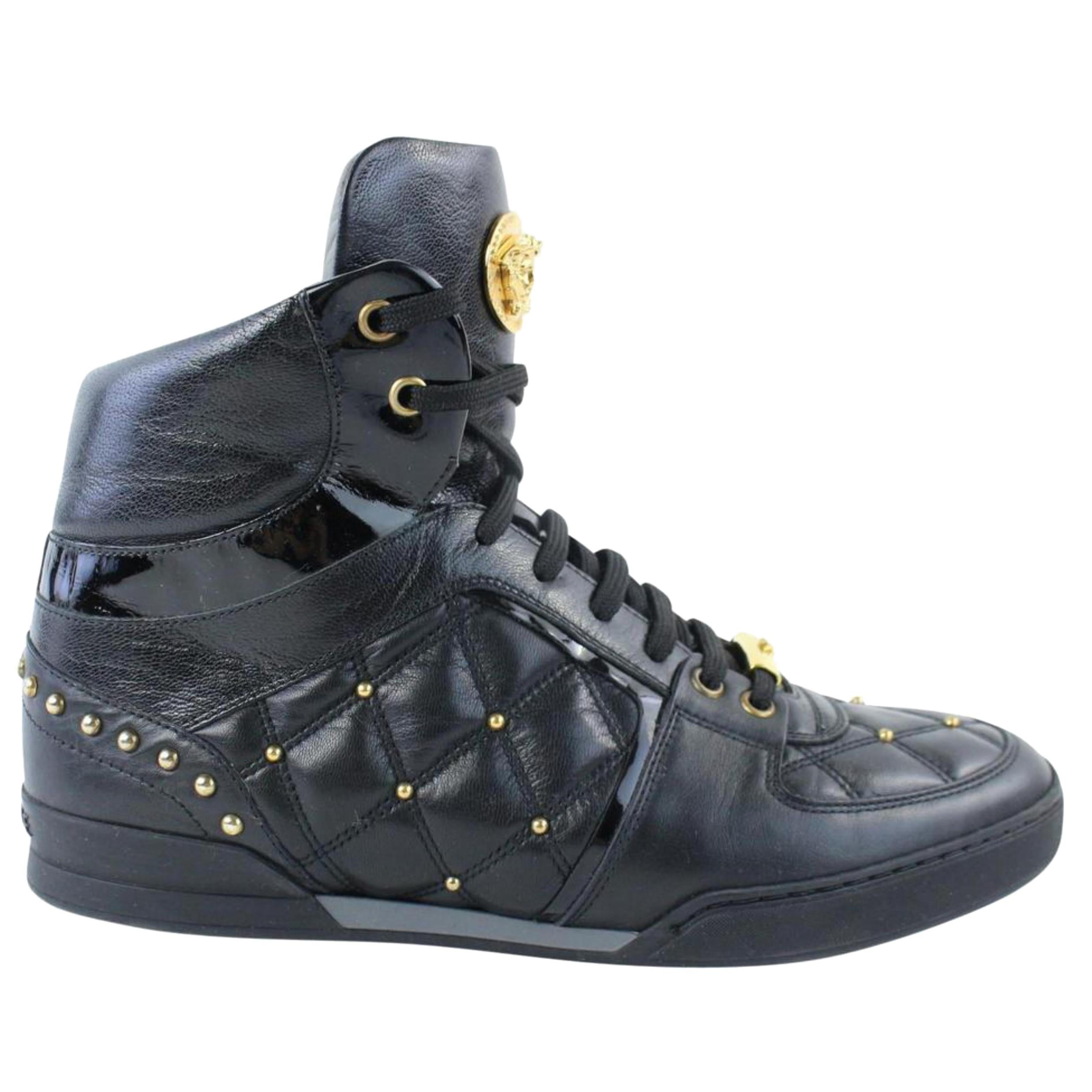 Versace Black (Men 8/Women 10) Quilted Hi Top Medusa Sneaker 19mz0802 Flats For Sale