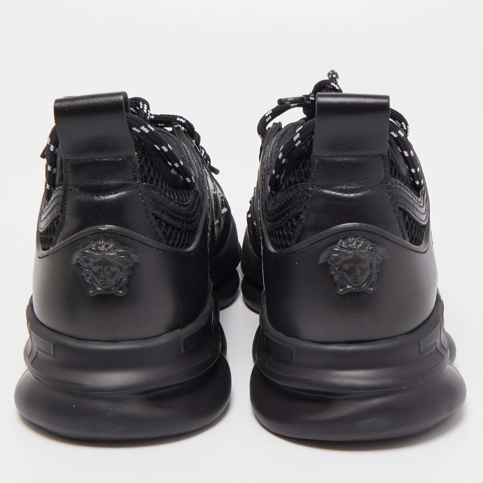 Versace Black Mesh And Leather Chain Reaction Sneakers Size 39 In New Condition In Dubai, Al Qouz 2