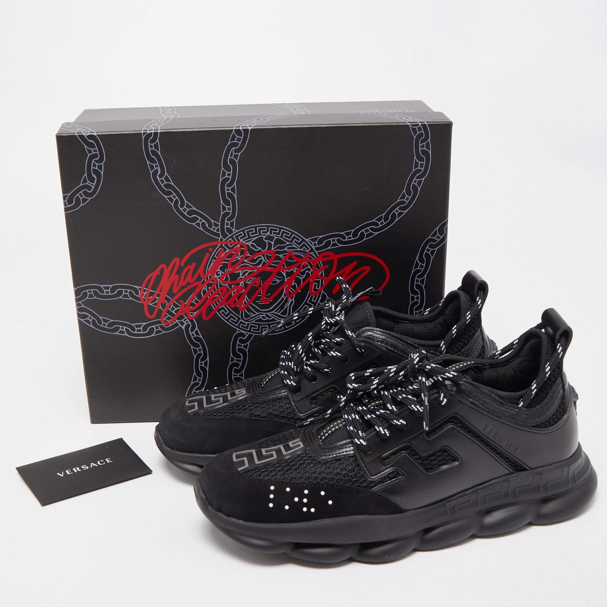 Versace Black Mesh And Leather Chain Reaction Sneakers Size 39 4