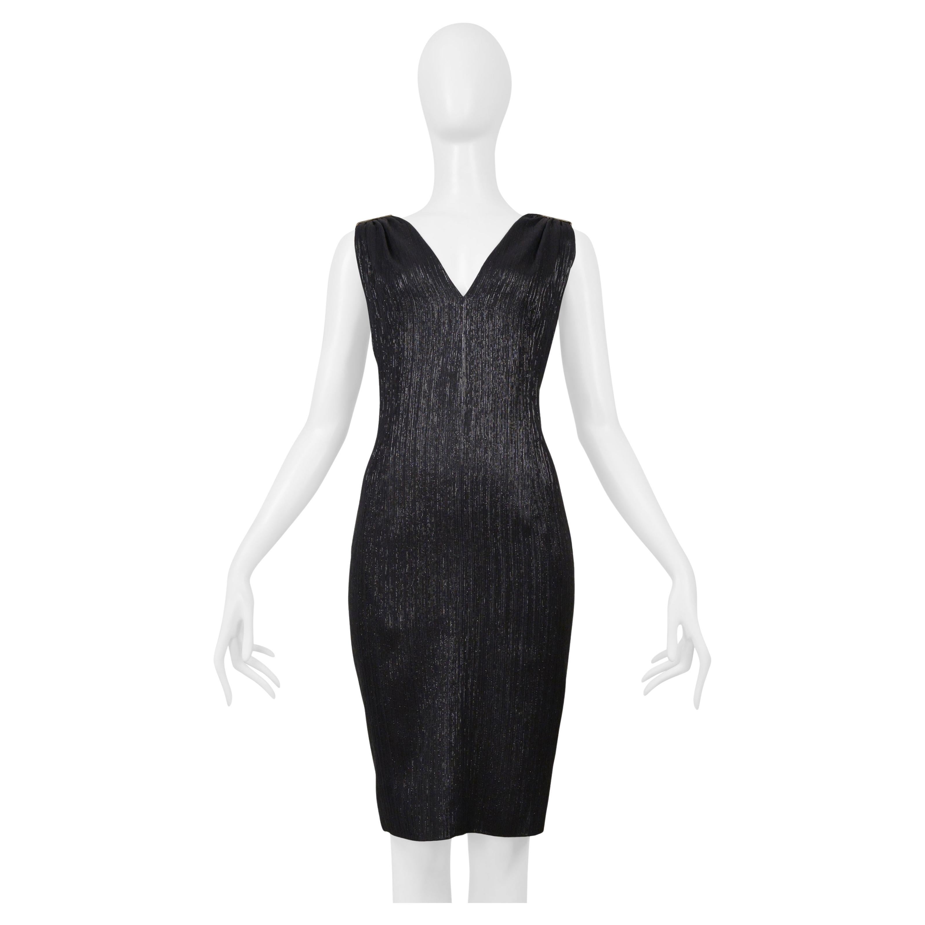 Versace Schwarzes Metallic-Kleid mit Beschlägen 2001