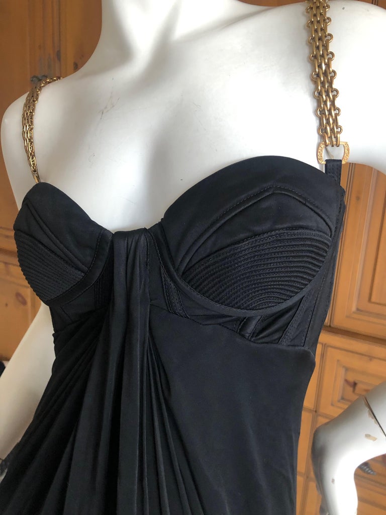 Versace Black Mini Dress with Metal Chain Straps Spring 2007 For Sale