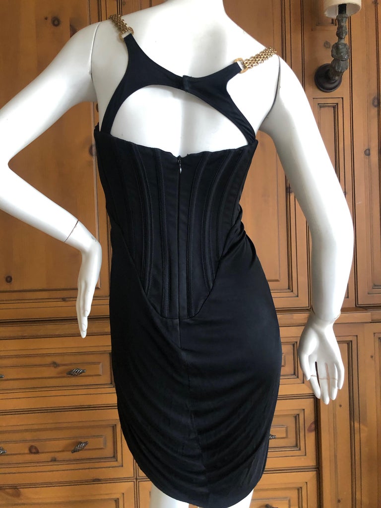 Versace Black Mini Dress with Metal Chain Straps Spring 2007 For Sale