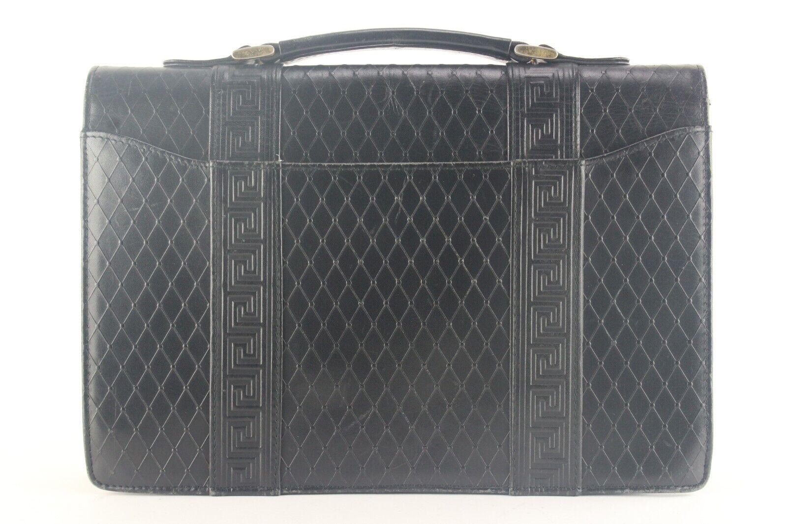 Versace Black Mini Top Handle Briefcase Greek Key Sun 2VER105K For Sale 6
