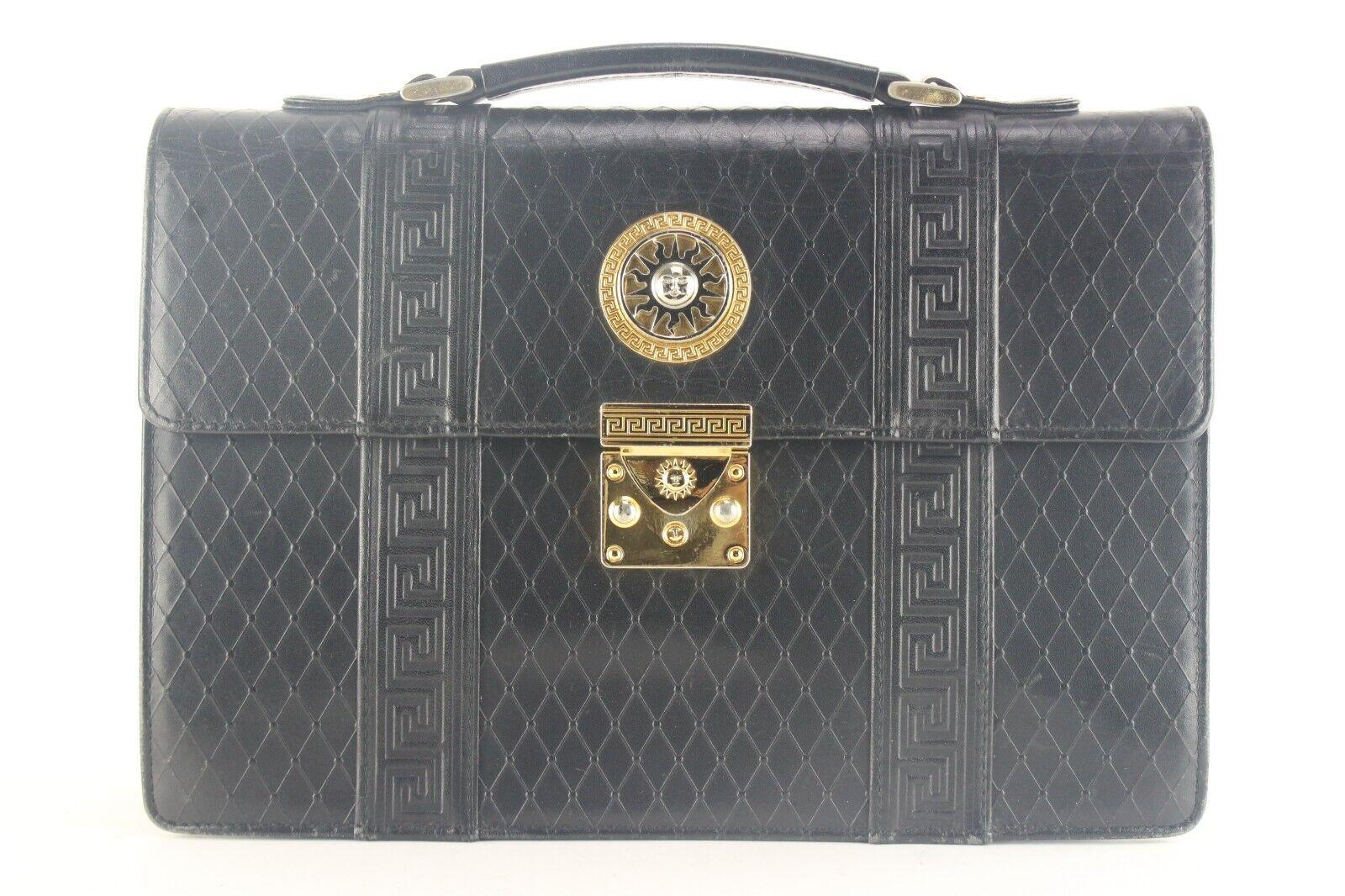 Versace Black Mini Top Handle Briefcase Greek Key Sun 2VER105K For Sale 8