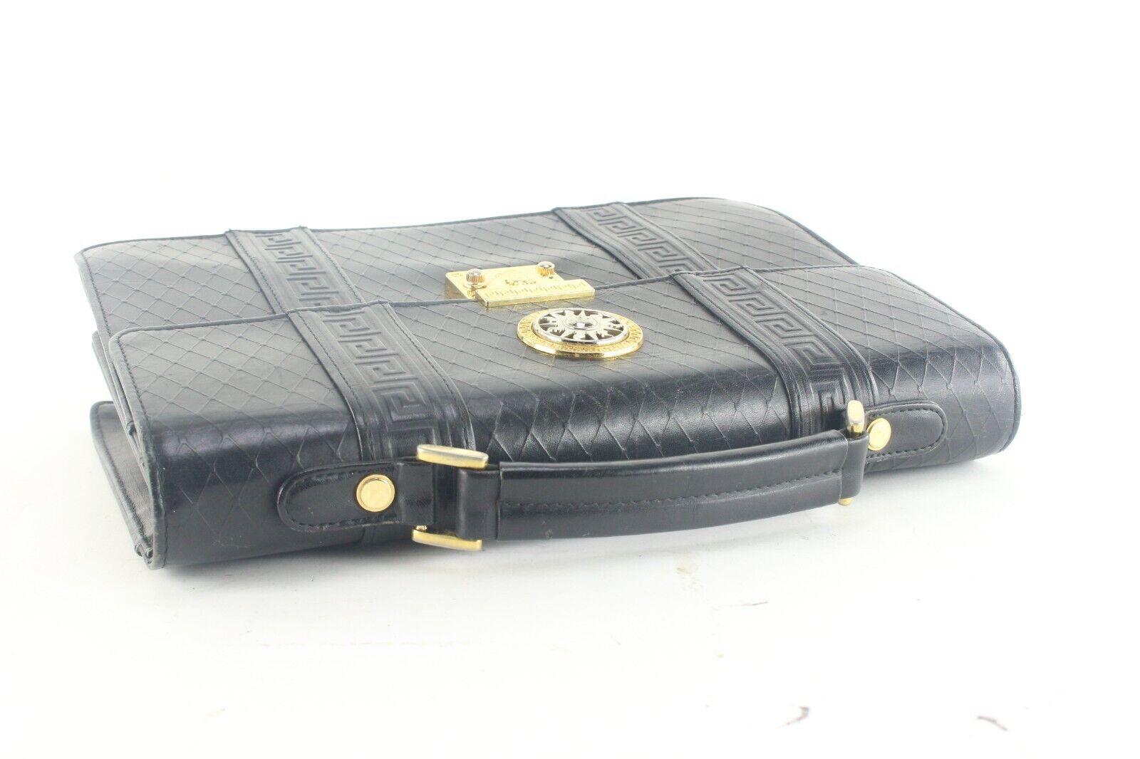 Versace Black Mini Top Handle Briefcase Greek Key Sun 2VER105K For Sale 1