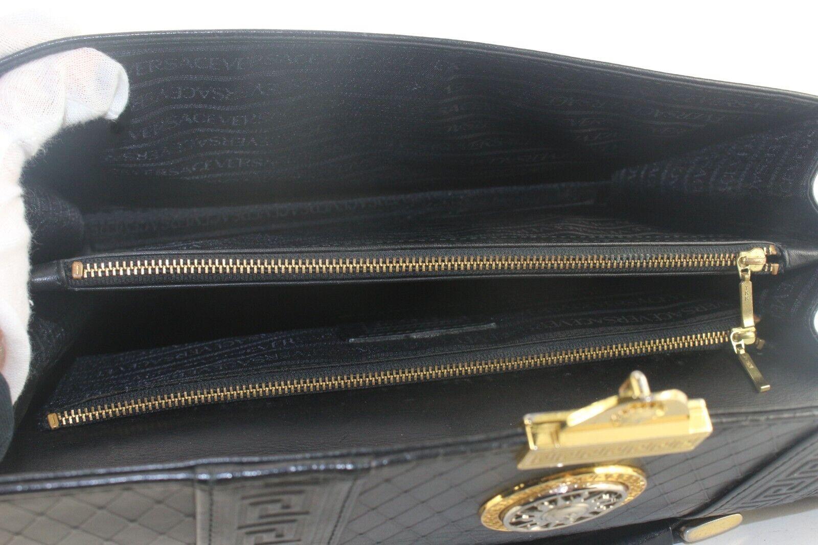 Versace Black Mini Top Handle Briefcase Greek Key Sun 2VER105K For Sale 5