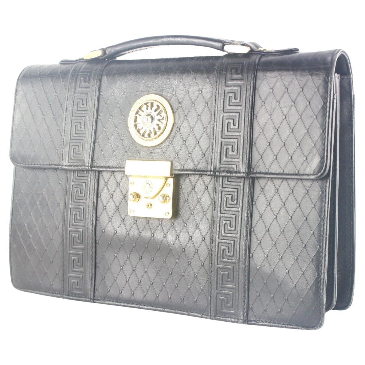 Versace Black Mini Top Handle Briefcase Greek Key Sun 2VER105K For Sale