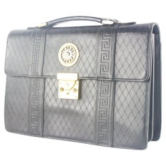 Versace Black Mini Top Handle Briefcase Greek Key Sun 2VER105K