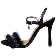 VERSACE BLACK MINK FUR SHOES sandals Sz 36.5; 38.5