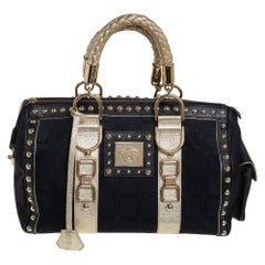 Versace Black Monogram Fabric and Leather Snap Out Of It Satchel