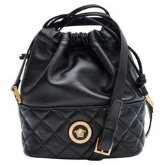 Versace Black Nappa Quilted Medusa Bucket Bag 2021