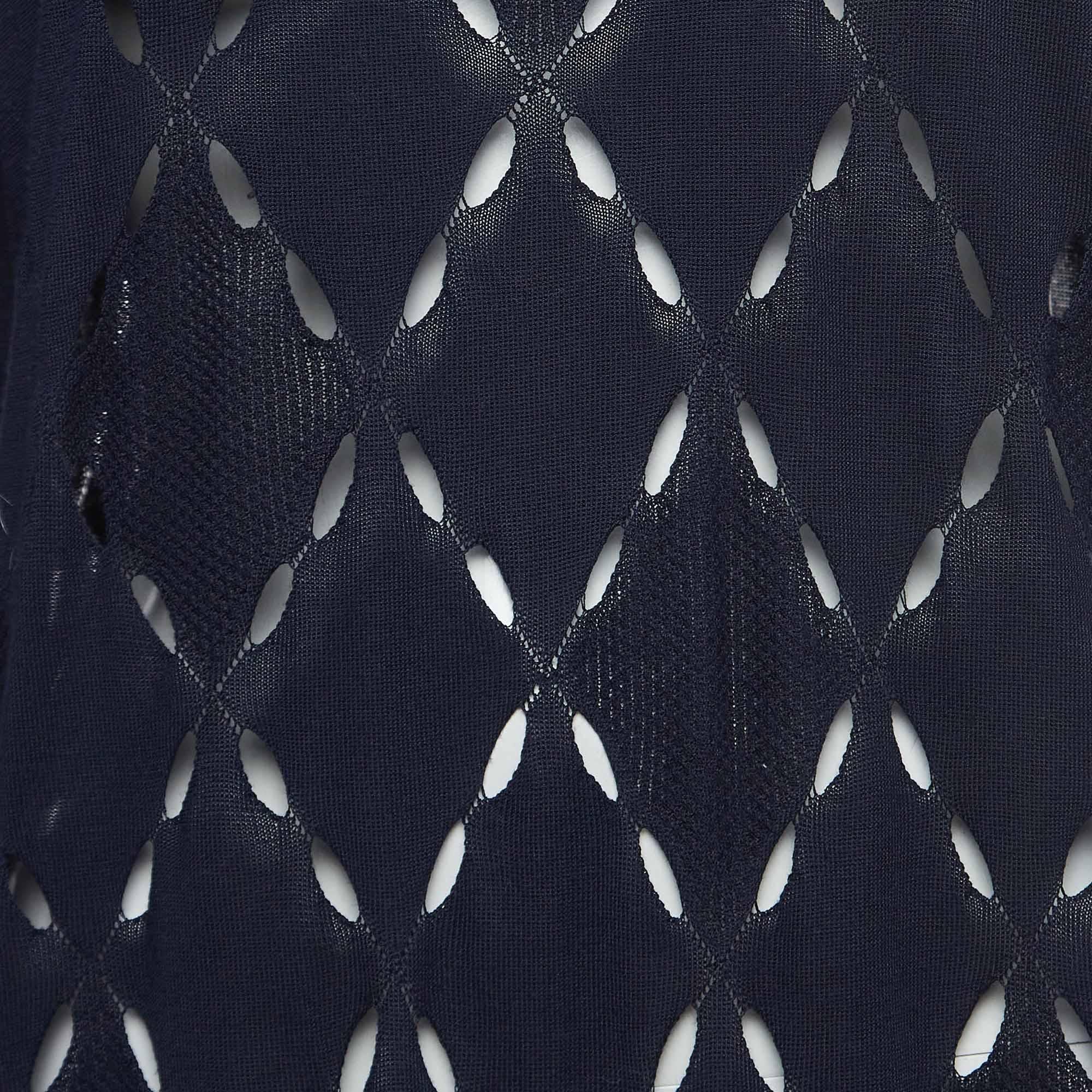 Versace Black Navy Blue Cut-Out Knit Crew Neck Sweatshirt XL For Sale 1