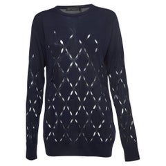 Versace Black Navy Blue Cut-Out Knit Crew Neck Sweatshirt XL