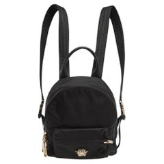 Versace Black Nylon and Leather Trim Mini Medusa Backpack